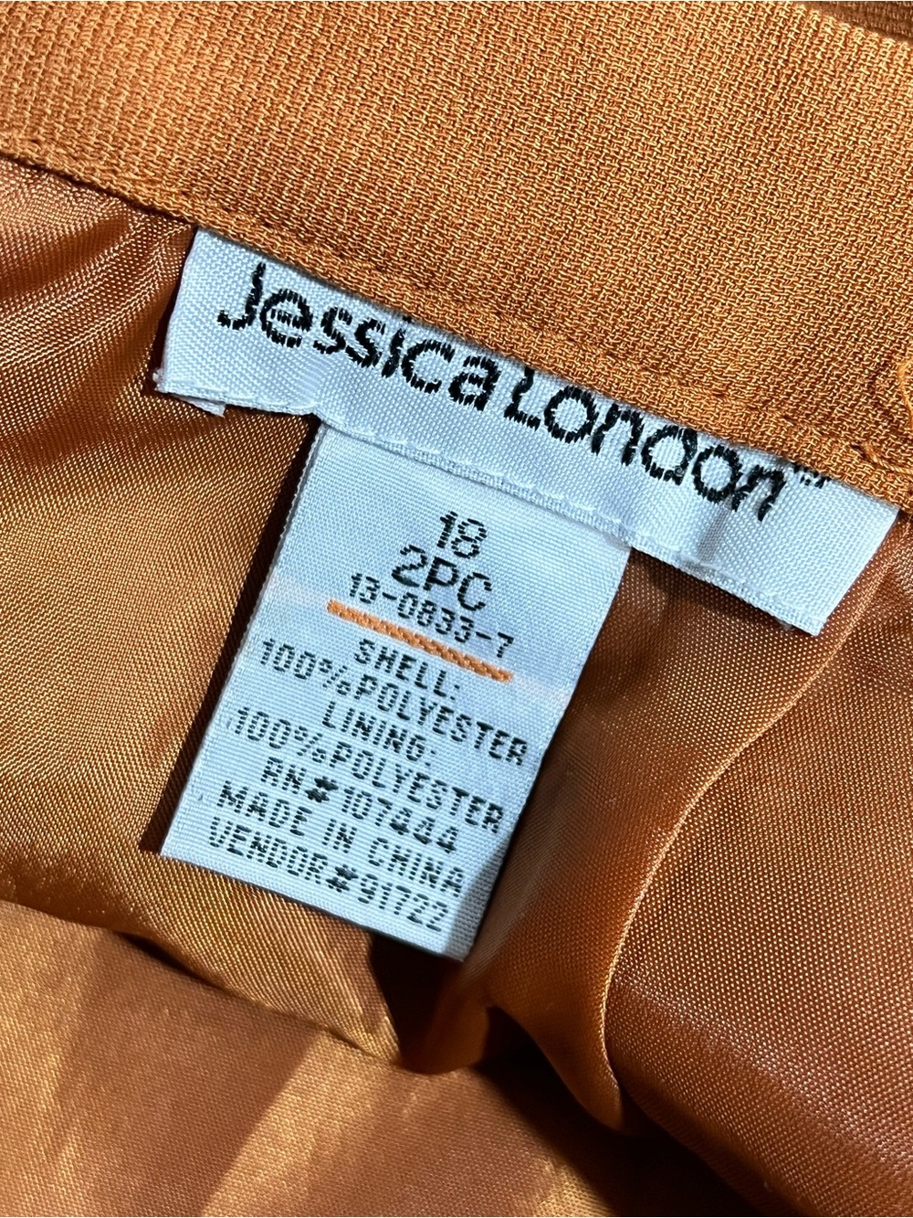 Jessica London Skirt Suit plus 18 Orange Two-Piece midi length office church - Picture 7 of 9
